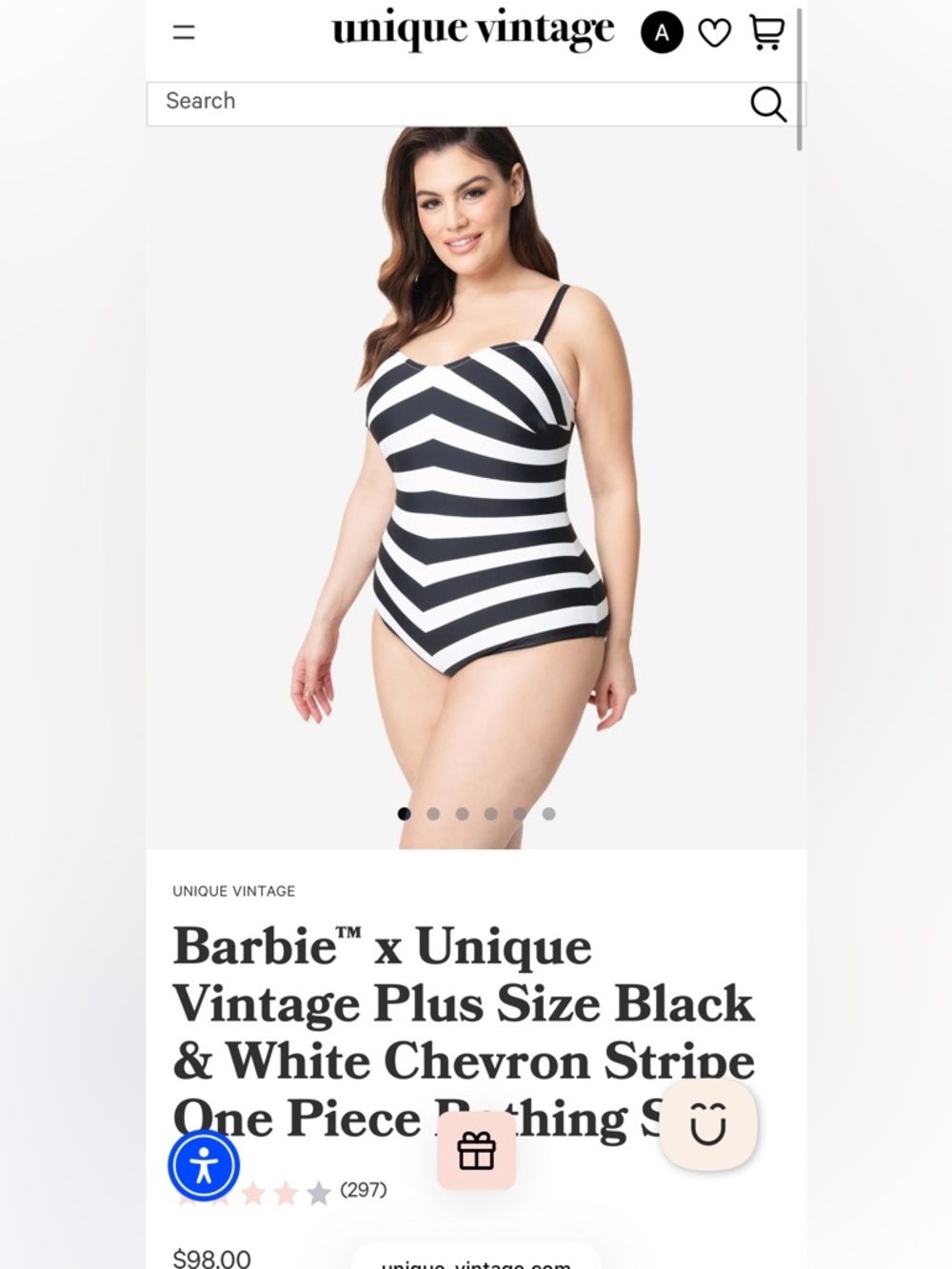 Unique Vintage Barbie Black and White Chevron One-Piece Swimsuit Never Used